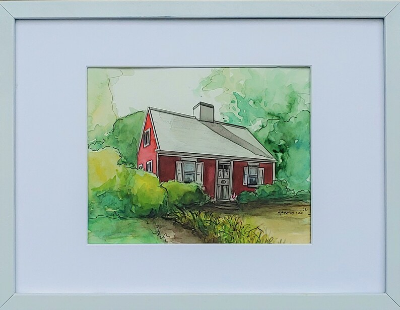 Original Watercolor Framed Watercolor Cape Cod Original Art Architecture Erica Harney Landscape Painting Painting of House