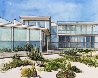 Original handpainted watercolor painting by Erica Harney, Mission Bay San Diego beach house painting, original watercolor painting, handmade