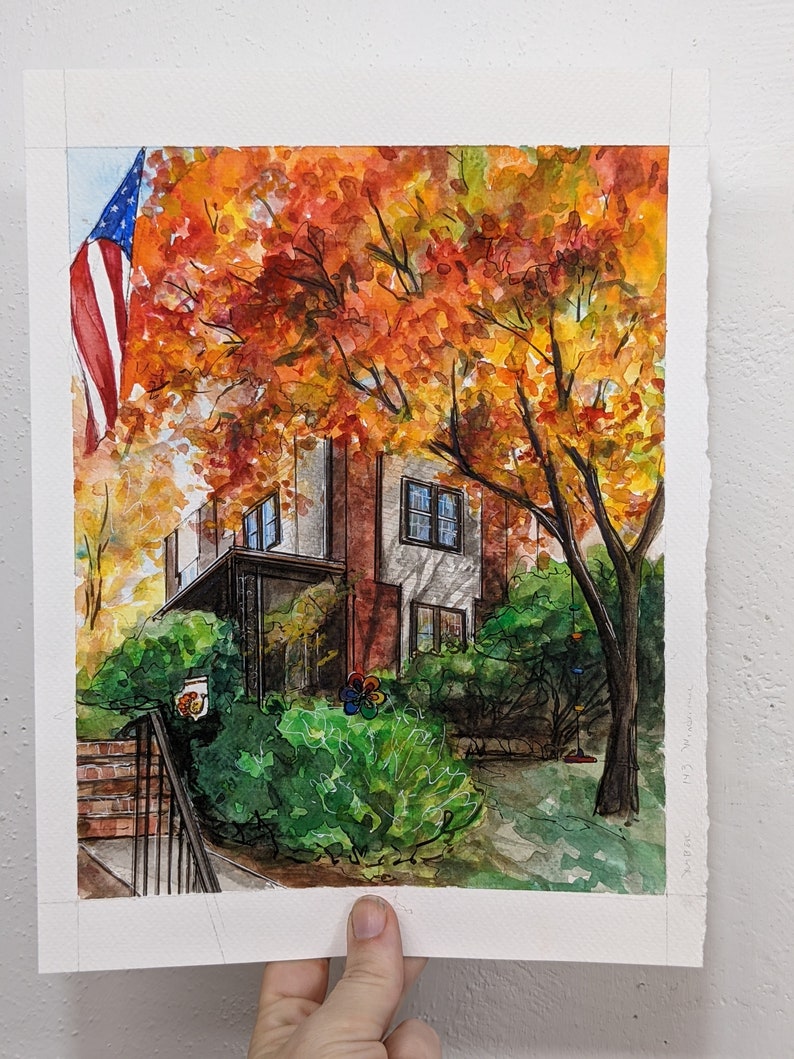 Custom ROWHOME Watercolor, Painting of Rowhouse, Townhouse, Twin