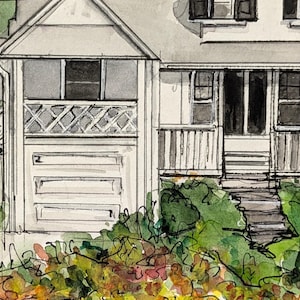 Original handpainted watercolor painting, cape cod house, small framed watercolor, square wall art, cute beach house watercolor illustration