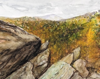 Original handpainted watercolor painting by Erica Harney, autumn landscape watercolor, Shenandoah fall landscape painting, fall wall art