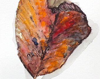 Original handpainted watercolor painting by Erica Harney, autumn leaf watercolor painting, original watercolor painting, fall leaf, handmade