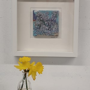 Original miniature handpainted oil painting by Erica Harney, sedum painting, shadowbox painting, square wall art, tiny painting of flowers image 6