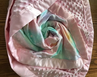 minky dot blanket with satin backing
