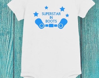 Blue Superstar in Boots baby bodysuit - Clubfoot