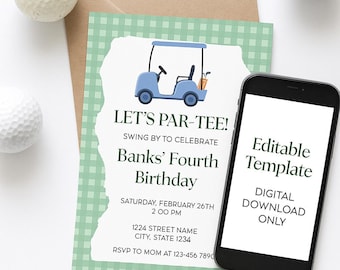 Let's Par-Tee Golf Birthday Invitation Template (Canva)