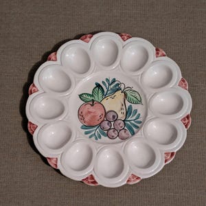 Vintage hand painted deviled egg serving dish, made in Japan 1960s