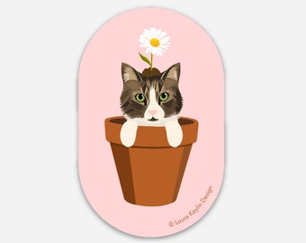 Daisy Cat Matte Vinyl Sticker, Water bottle or Laptop Decal