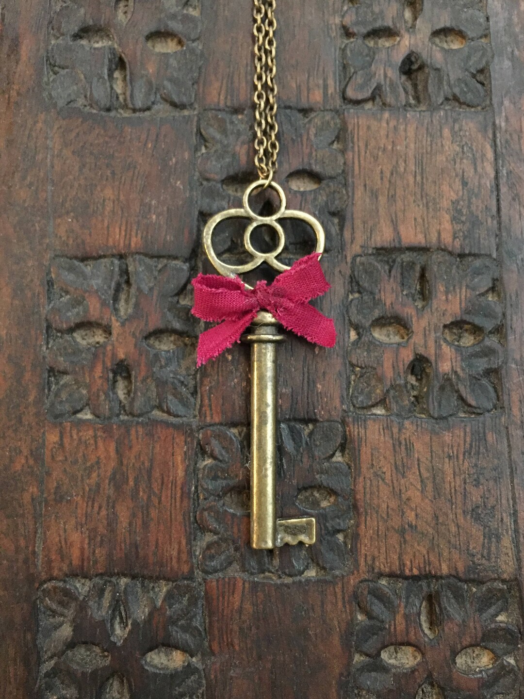 Vintage Bronze Key Necklace With Bow Etsy