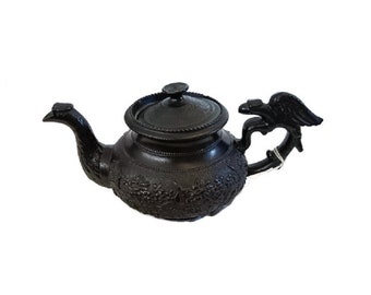 Black Basalt cast vintage Teapot, vintage European teapot, vintage kettle, excellent condition