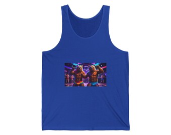 Camiseta sin mangas de osos bailarines / Zorro antropomórfico, pantalones cortos arcoíris, dibujos animados