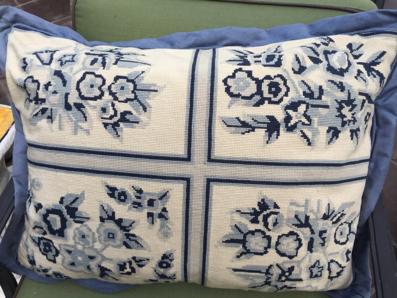 Pair of Large Blue & White Needlepoint Pillowsdown Filled Etsy