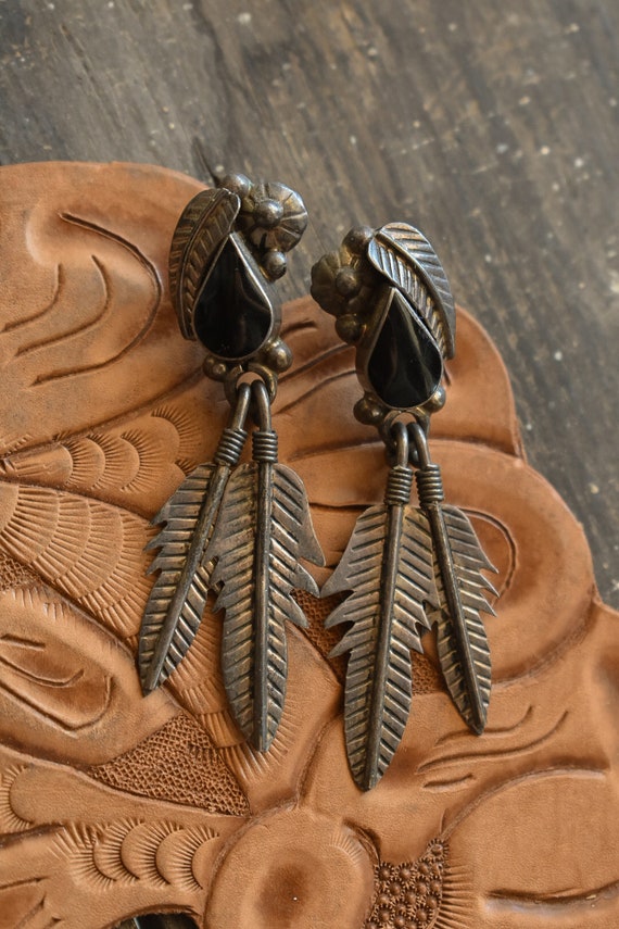 Vintage Sterling and Black Onyx Earrings