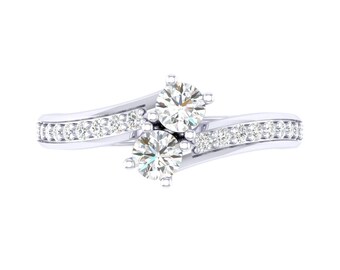 Vintage twee stenen Ring - ooit ons Ring met ronde Brillant Cut Diamond Ring .50CT T.W 14k witgoud