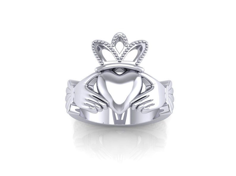 Irish Claddagh Solitare Ring 18K White Gold