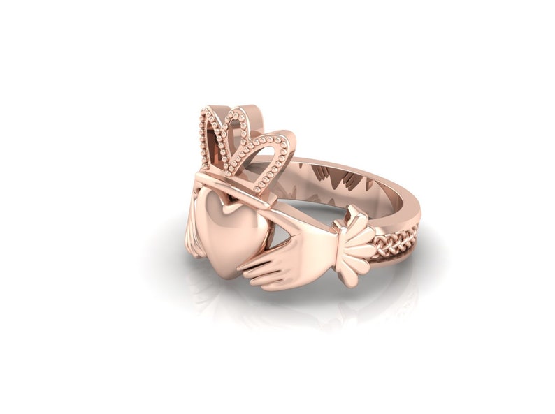 Irish Claddagh Solitare Ring 18K White Gold