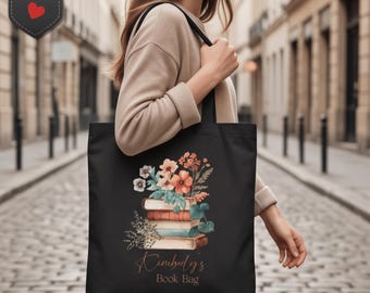 Stacked Books with Flowers Tote Bag, Book Lover Canvas Tote, Luxury Soft Glam Accessory, Aesthetic Bossy Chic Market Bag, Gift