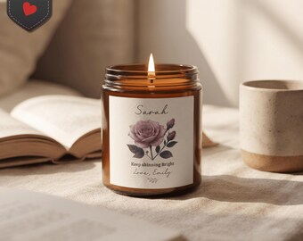 Pink Rose Illustration Candle Set, Matches & Wick Trimmer, Luxury Soft Glam Decor, Aesthetic Bossy Chic Farmhouse Style, Custom Gift