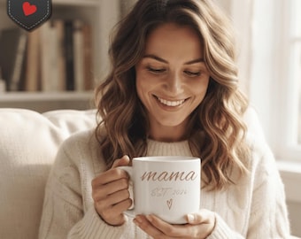 Mama EST 2026 Ceramic Latte Mug, 25oz Large Cup, Luxury Soft Glam Drinkware, Aesthetic Girly Bossy Chic Gift, Personalized Kitchen Decor