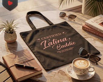 Certified Latina Baddie Tote Bag, Pink Script Floral Design, Luxury Soft Glam Accessory, Aesthetic Bossy Chic Statement Bag, Gift