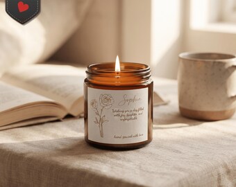 Floral Sketch Soy Candle Gift Set, Personalized Label, Matches & Wick Trimmer, Luxury Soft Glam Decor, Aesthetic Bossy Chic Farmhouse