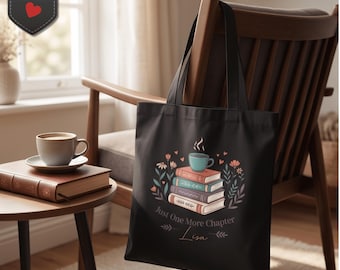 Just One More Chapter Tote, Stacked Books, Coffee Floral Reader Tote, Luxury Soft Glam Accessory, Aesthetic Bossy Chic Market Bag