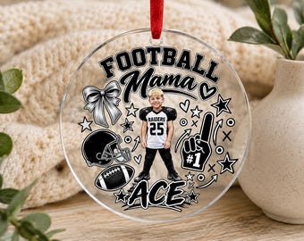Football Mama | Football Grandparents Glass Ornament | Personalized Photo Team Fan Keepsake