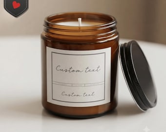 Minimal Label Amber Jar Candle Set, Custom Text, Matches & Wick Trimmer, Luxury Soft Glam Decor, Aesthetic Bossy Chic Farmhouse Style