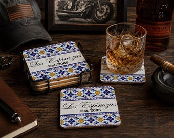 Personalized Talavera Coasters, Custom Set of 4 Folk Art Home Decor