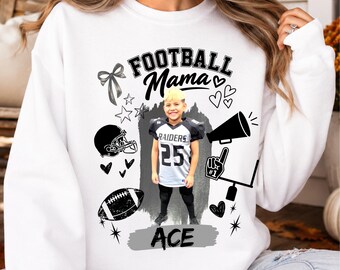 Football Mama Crewneck Sweatshirt | Game Day Mom, Personalized With Player Photo and Number