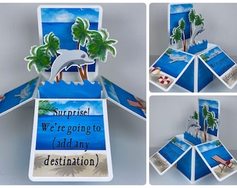 Custom Vacation Reveal Pop-up Card (Beach Destination)