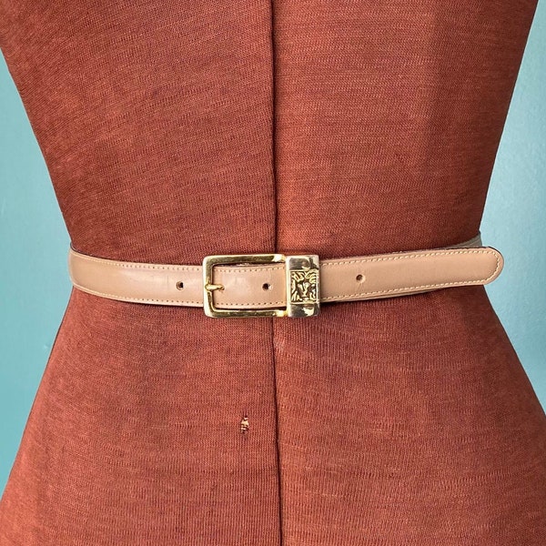 Thin Leather 80s Anne Klein Waist Belt Tan Leather Belt Waist Belt Women Tan Thin Belt Vintage Leather Belt TaraLynEvansStudio