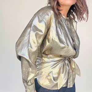 Gold Silk Blouse Gold Top Silk Blouse Vintage Gold Blouse Disco Blouse Womens Silk Blouse Vintage Silk Blouse TaraLynEvansStudio