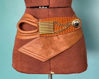 S400 Gorgeous Women Braided Metallic Brown Thick Waist Belt w Copper Pin Buckle 