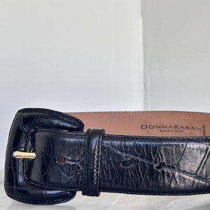 Donna Karan Black Leather 90s Wide Belt Womens Leather Belt Wide Belt Vintage Black Belt Wide Waist Belt Black Belt TaraLynEvansStudio