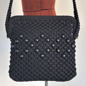 Macrame Crochet Black Retro Shoulder Bag Vintage Crochet Bag Crocheted Purse Womens Crochet Bag Crocheted Bag Vintage TaraLynEvansStudio