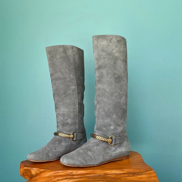 Grey Boots Suede Boots Vintage Boots Women Leather  Boots Knee High Boots Y2K Fashion Vintage Boots Women Riding Boots TaraLynEvansStudio