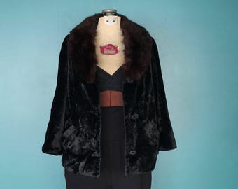 Black Faux Fur Vintage Womens Jacket TaraLynEvansStudio