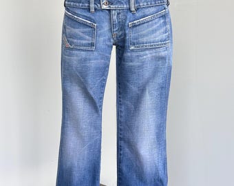 Pantalones capri vaqueros estilo vintage Y2K de talle bajo / Diesel / Algodón azul / Mujer / Ropa urbana informal de verano / TaraLynEvansStudio