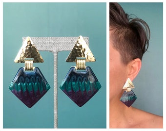 TaraLynEvansStudio Brass Patina Earrings 80s Oversized Earrings Large Modern Metal Earrings Big Long Bohemian Unique Earrings