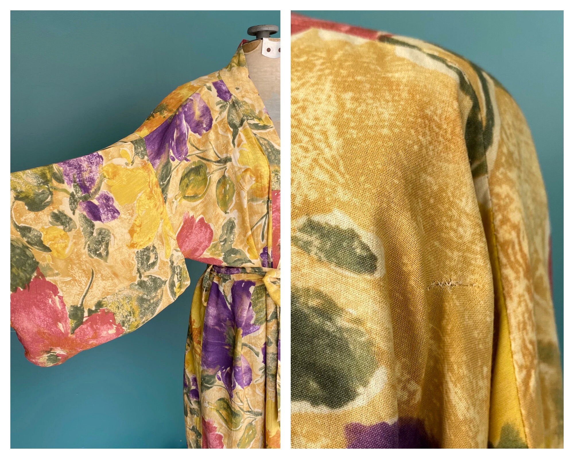 Floral Robe Short Robe Bath Robe Yellow Robe Summer Robe Etsy