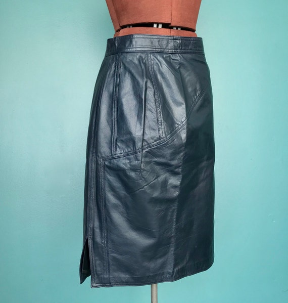Vintage 80s Blue Leather Pencil Skirt Leather Ski… - image 4