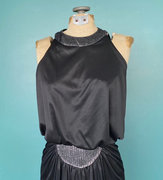Disco Dress 1970s Black Dress 70s Party Dress Bla… - image 3