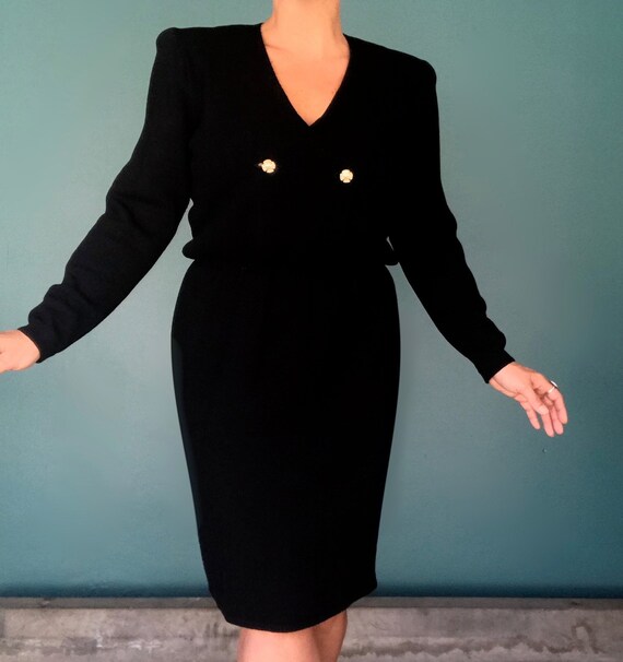 St John 80s Black Knit Sweater Dress 80s Dress Vi… - image 2