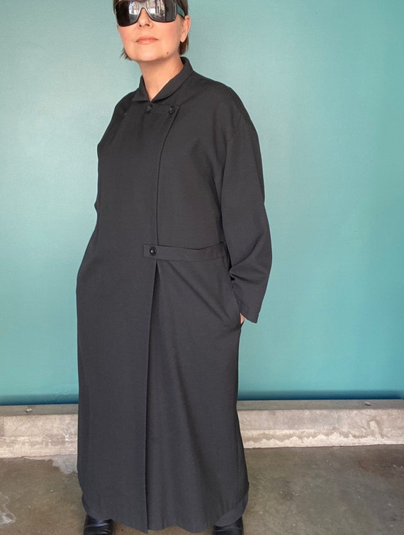 Retro Black Wool Long Maxi Coat Vintage Maxi Coat… - image 2