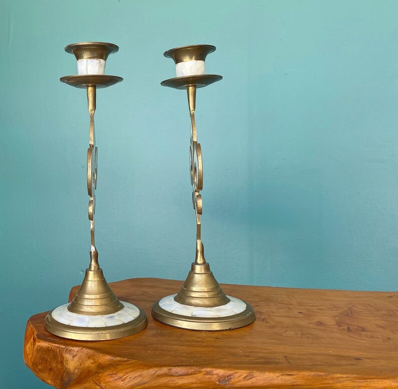 Mother of Pearl Candle Holders Brass Candlestick Holder Etsy
