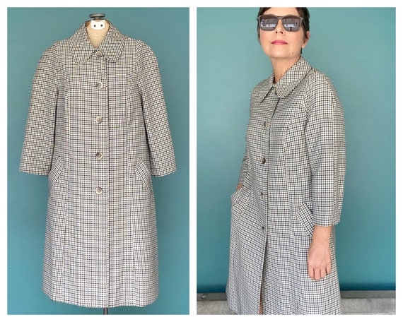 Retro Plaid 60s Mod Trench Coat Women Vintage Trench Coat Womens