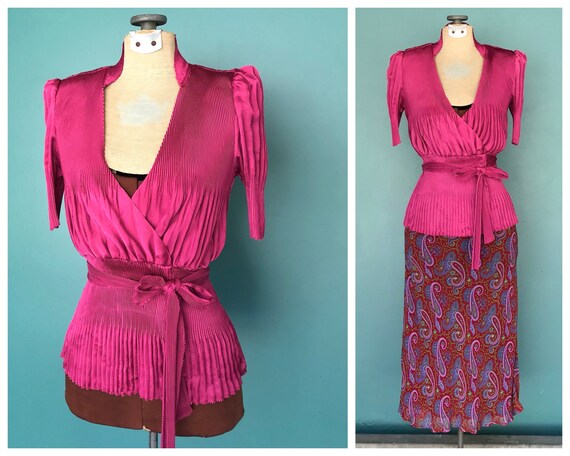 Vintage Y2K DVF Pink Satin Wrap Top TaraLynEvansS… - image 1