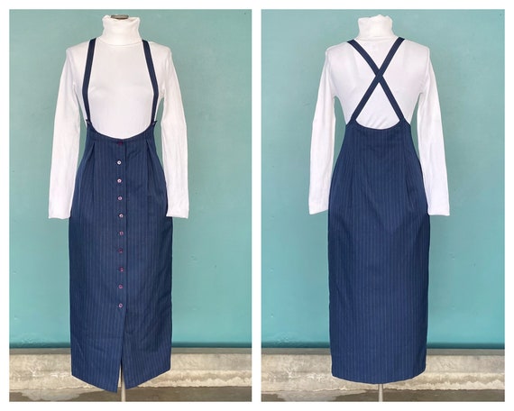 Pinafore 80s Vintage Midi Overall Dress Pinafore 8