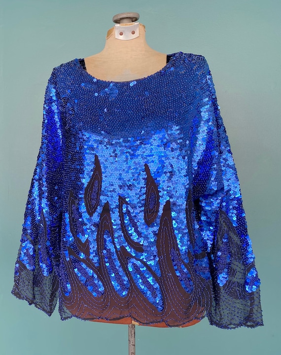 Sequin Top Blue Top Vintage Sequin Top TaraLynEva… - image 4